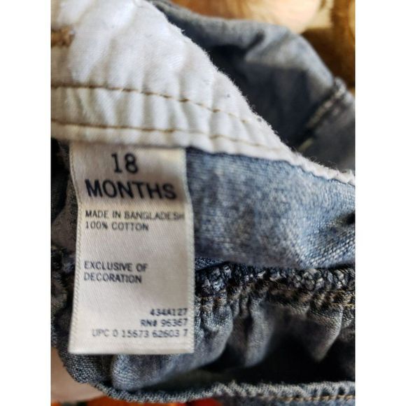 VINTAGE OshKosh Blue Jean Ruffle Heart Overall Dress Size 18 Months - Picture 6 of 6